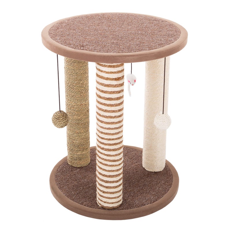 PETMAKER Cat Scratching Post - 3 Scratcher Posts with Carpeted Base Play Area and Perch - Furniture Scratching Deterrent for Indoor Cats by PETMAKER (Brown), Large - Image 4